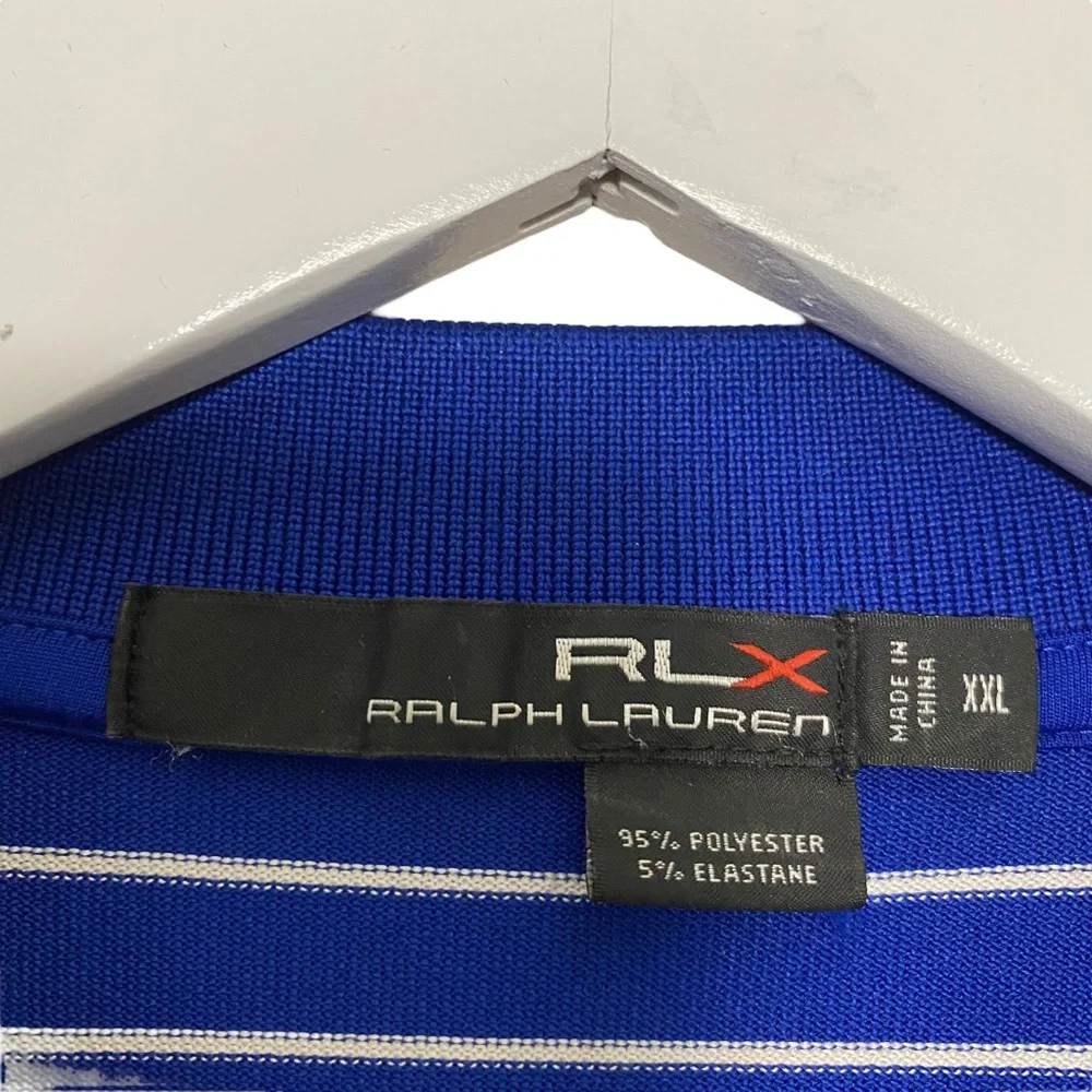 Ralph‎ Lauren RLX Cobalt Blue & White Stripe Golf Performance Polo Tee Size XXL